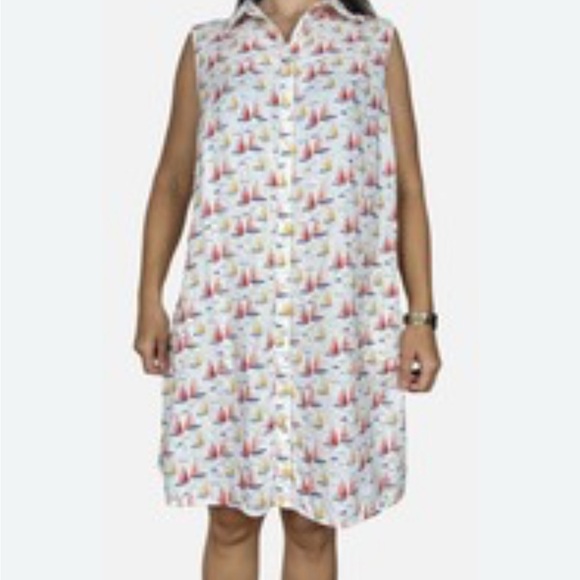 Cynthia Rowley Linen Sleeveless Sailboat Print Dress Shark Plus Size 3x - Picture 2 of 10